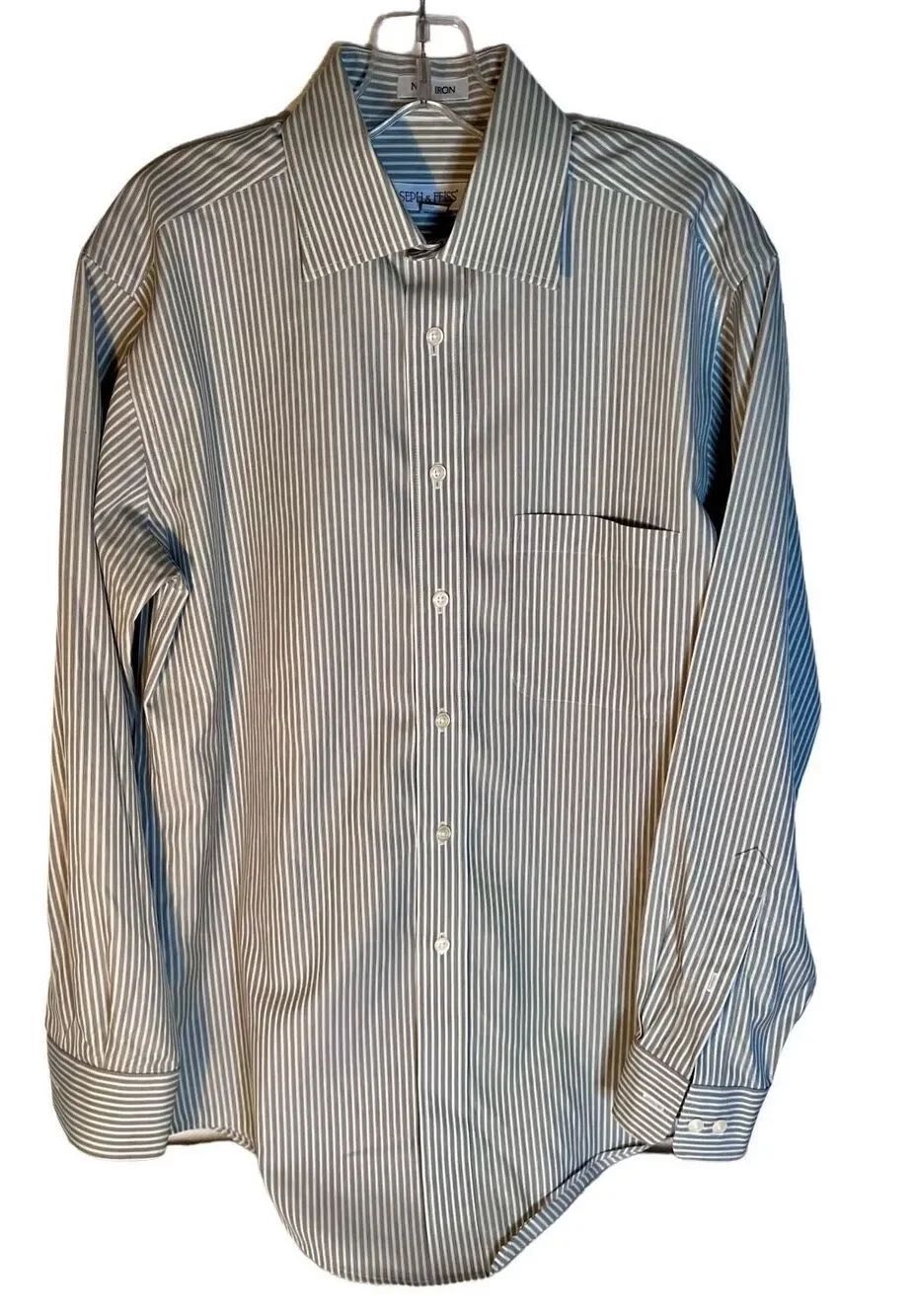 Joseph & Feiss Shirt Mens Large 15 32/33Gray Stripe Cotton Button Up Long Sleeve